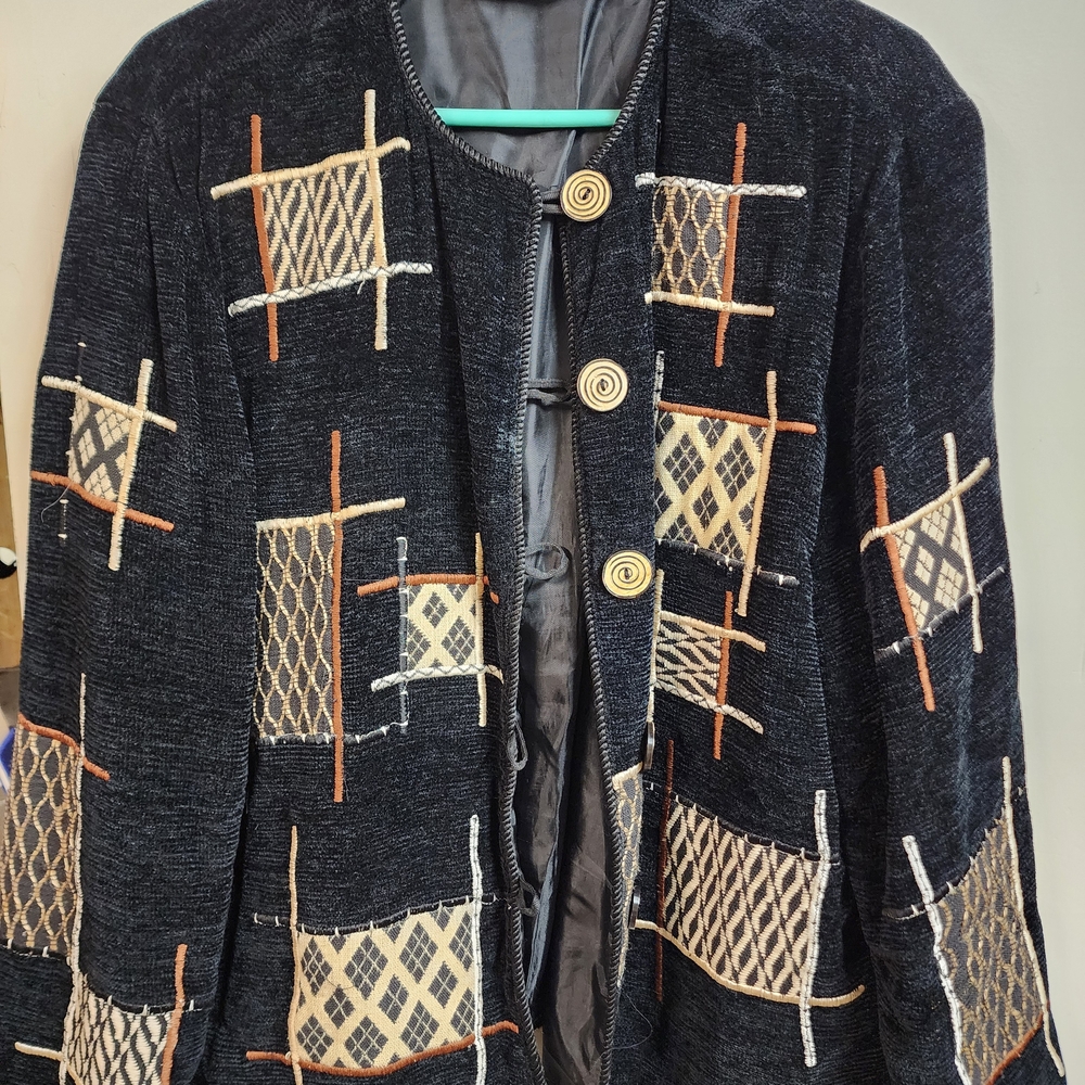 Allure Black Open Embroidered Cardigan with Cream and Tan Accents